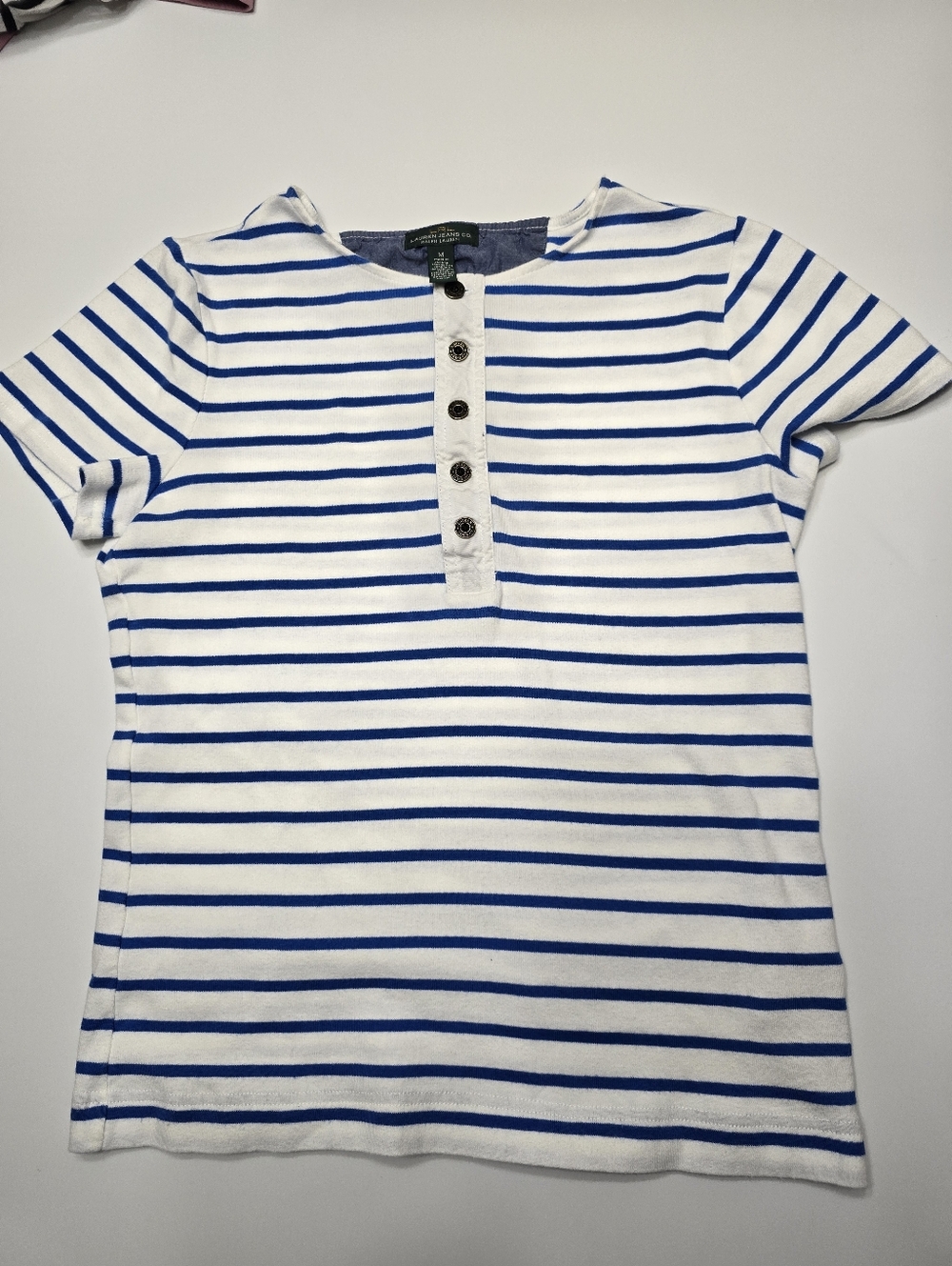 Lauren Ralph Lauren Striped Blue & White Henley Tee Shirt
